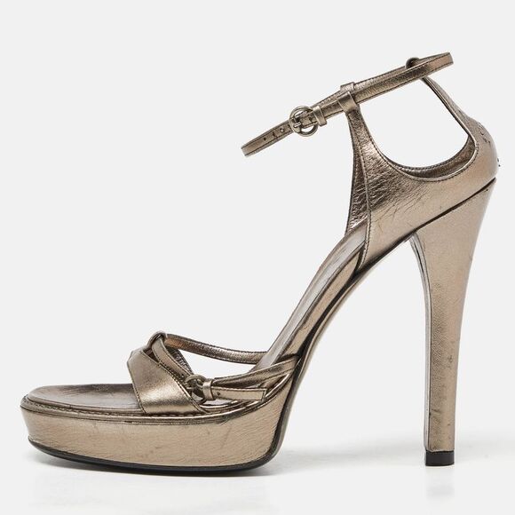 Metallic Leather Ankle Strap Platform Sandals Size 39,New Products : American Fashion Style Bags On Sale